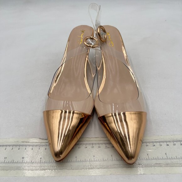 XYD Champagne Transparent Slingback Clear Low Heels Pumps Pointed Toe PVC Shoes - Picture 3 of 7